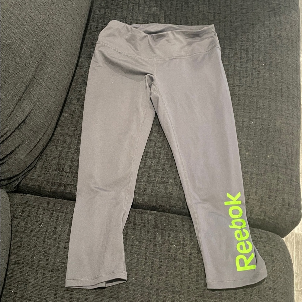 Reebok Charcoal Leggings with Lime Logo